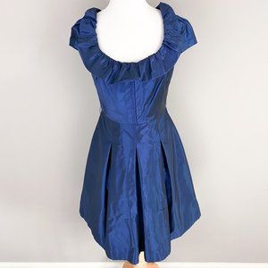 Rickie Freeman Teri Jon Blue Short Sleeve Formal Fit Flare Pleated Party Dress 6